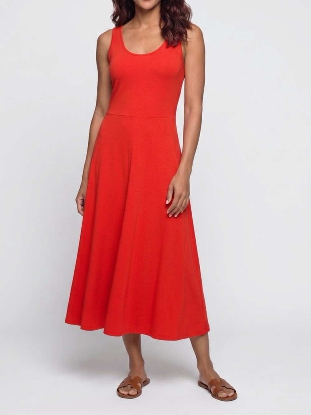 A New Day Sleeveless Red Maxi Dress Classic Scoop Neck Flowy Skirt Size Medium